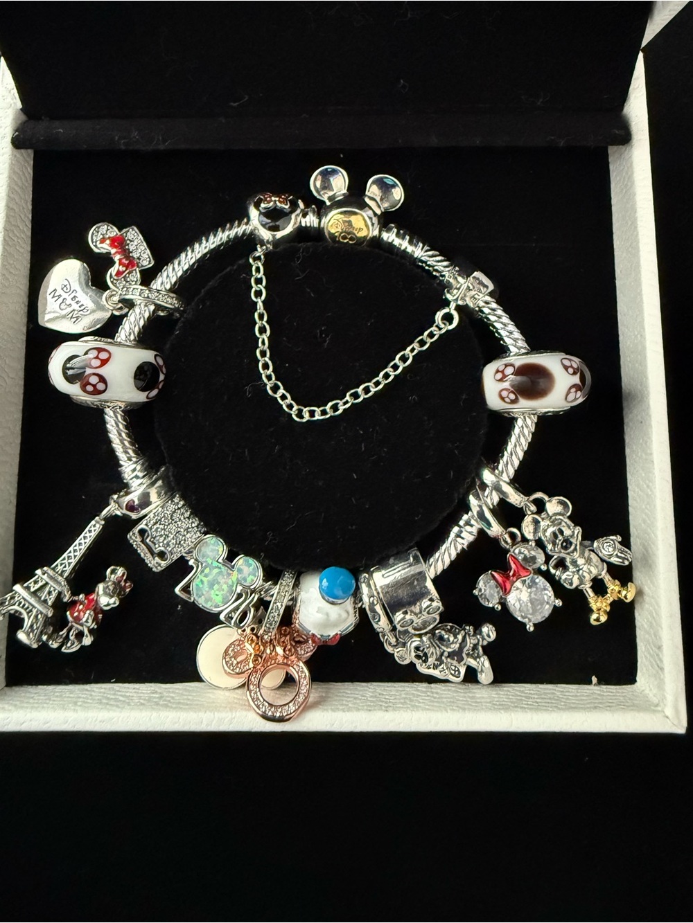 Pandora Disney 100 Years Bracelet 13 Charms Safety Chain 2 Clips Sterling Silver